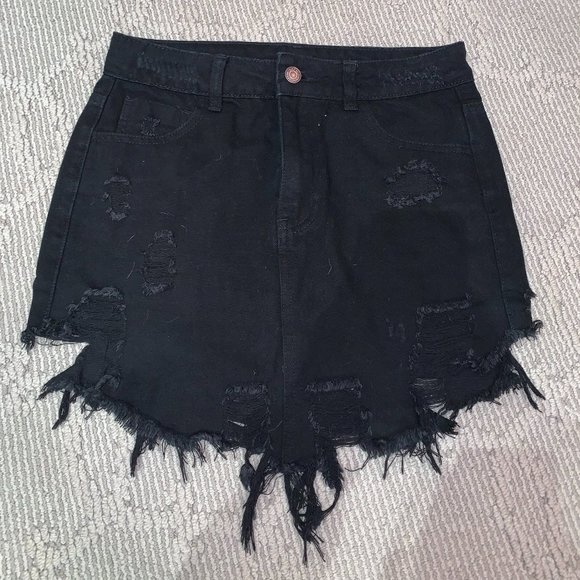 LITZ Black Denim Ripped Skirt, Size Small - Picture 1 of 4